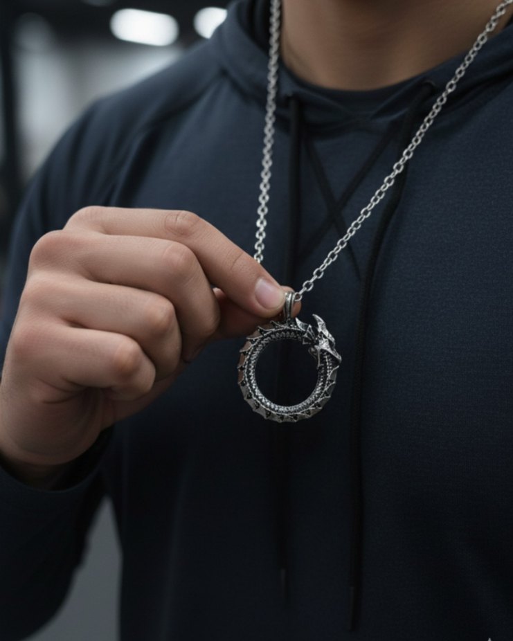 Kendini Yiyen Yılan Desenli Gotik Zincir Kolye - Görsel 2