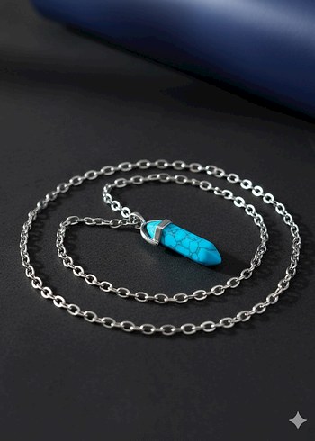 Mavi Havlit Doğal Taşlı Kolye - Görsel 2