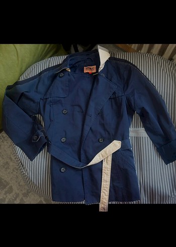 Diğer Düğmeli Lacivert Midi Denim Trençkot