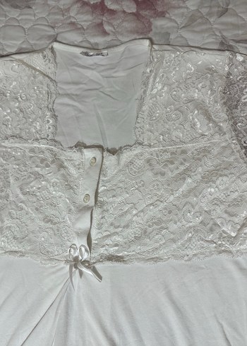 l Beden Beyaz V Yaka Kısa Kollu Hamile Pijama Takımı