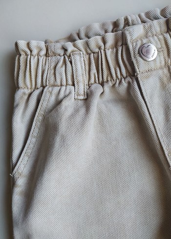 Kız Çocuk Bej Bol Kesim Jean Pantolon - Görsel 4