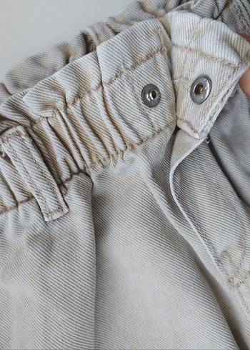 Kız Çocuk Bej Bol Kesim Jean Pantolon - Görsel 3