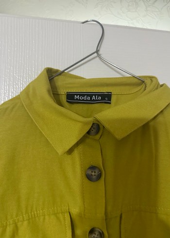 Uzun Kollu Sarı Kemerli Uzun Elbise - Görsel 4