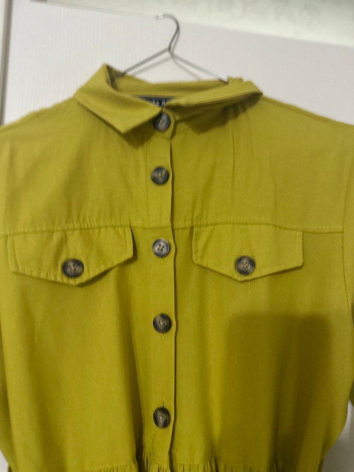 Uzun Kollu Sarı Kemerli Uzun Elbise - Görsel 5