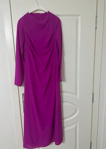 Drapeli Uzun Mor Kadın Elbise - Görsel 5