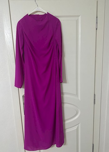 Drapeli Uzun Mor Kadın Elbise - Görsel 2