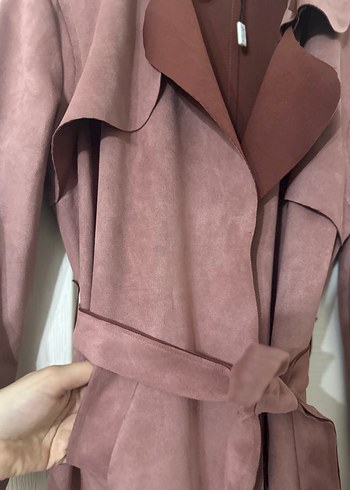 Bordo Kadın Süet Kuşaklı Uzun Trençkot - Görsel 5