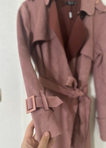 Bordo Kadın Süet Kuşaklı Uzun Trençkot - Görsel 4