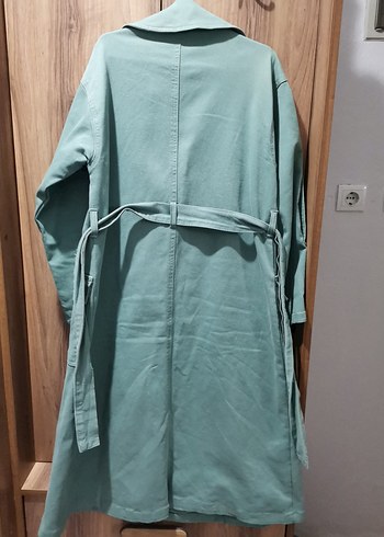 m Beden turkuaz Renk Kadın Pastel Renkli Kuşaklı Uzun Trençkot