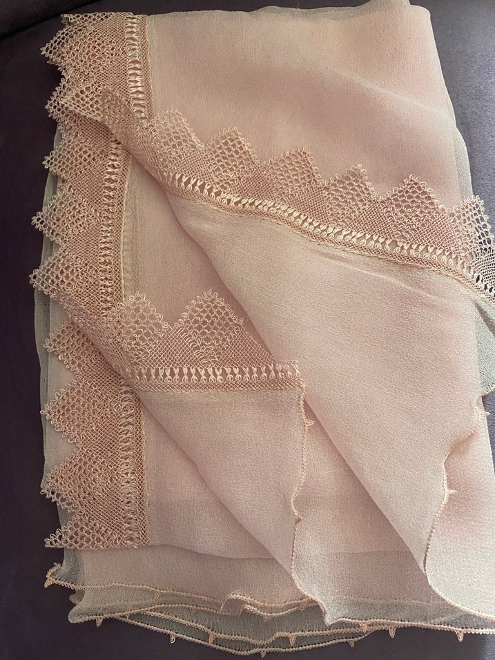 İpek iğne oyalı şal - Görsel 2