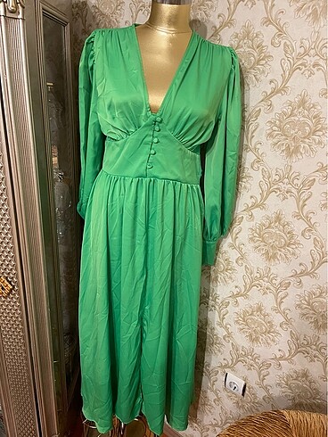 s Beden yeşil Renk Saten elbise