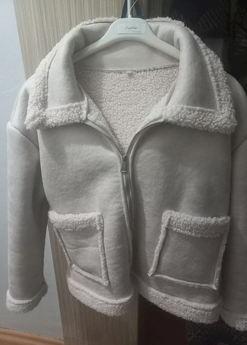 Bej renk Kadın Peluş Kısa Ceket - Görsel 5