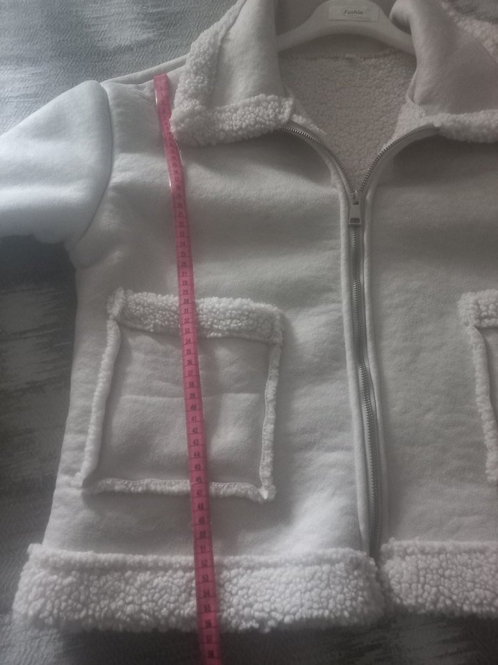 Bej renk Kadın Peluş Kısa Ceket - Görsel 4