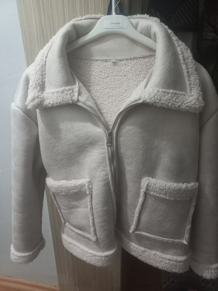 Bej renk Kadın Peluş Kısa Ceket - Görsel 5