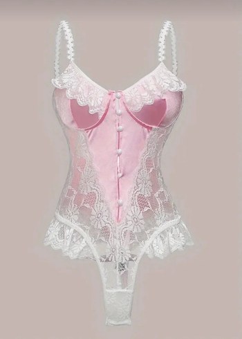 Pembe Dantelli Mini Büstiyer- Kombinezon - Görsel 5