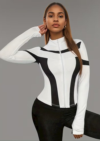 Beyaz Çizgili Fermuarlı Spor Üst Range Rover mom - Görsel 5