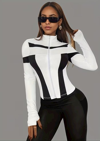 Beyaz Çizgili Fermuarlı Spor Üst Range Rover mom - Görsel 4