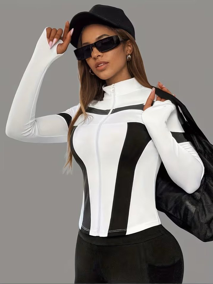 Beyaz Çizgili Fermuarlı Spor Üst Range Rover mom - Görsel 3