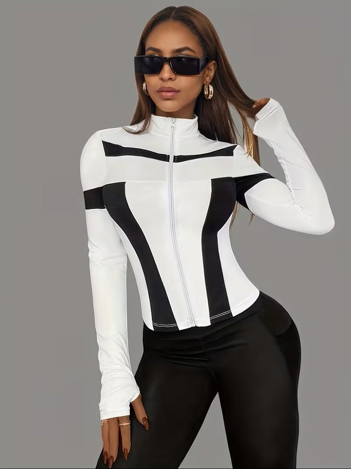 Beyaz Çizgili Fermuarlı Spor Üst Range Rover mom - Görsel 4