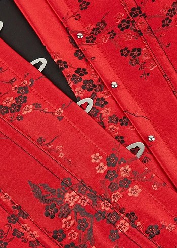 Kırmızı Sakura İşlemeli Gotik Korse - Görsel 3