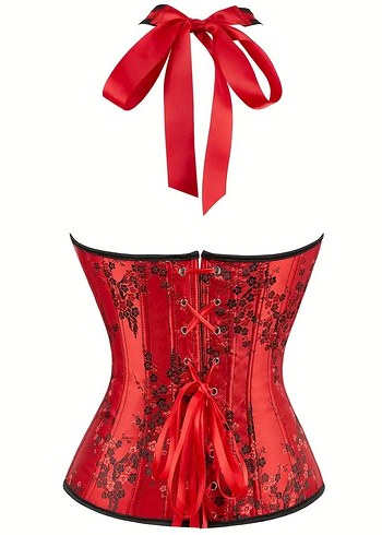 Kırmızı Sakura İşlemeli Gotik Korse - Görsel 2