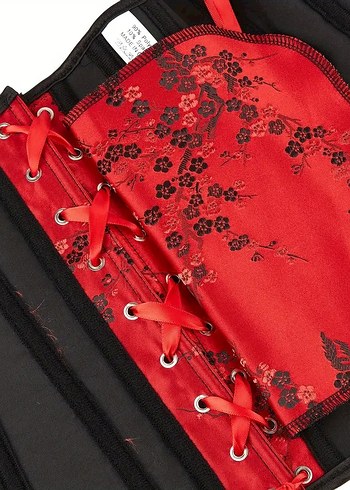 Kırmızı Sakura İşlemeli Gotik Korse - Görsel 4