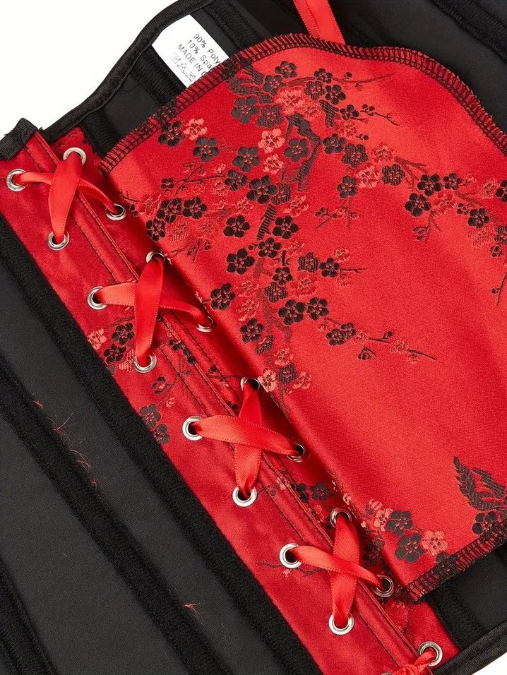 Kırmızı Sakura İşlemeli Gotik Korse - Görsel 4