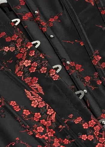 Kırmızı Sakura Çiçeği Desenli Gotik Korse - Görsel 4