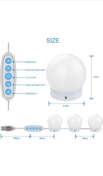 Beden beyaz Renk Aourow LED makyaj ışığı ayna lambası,
