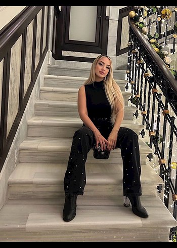 Siyah Taşlı Kadın Kot Pantolon - Görsel 2