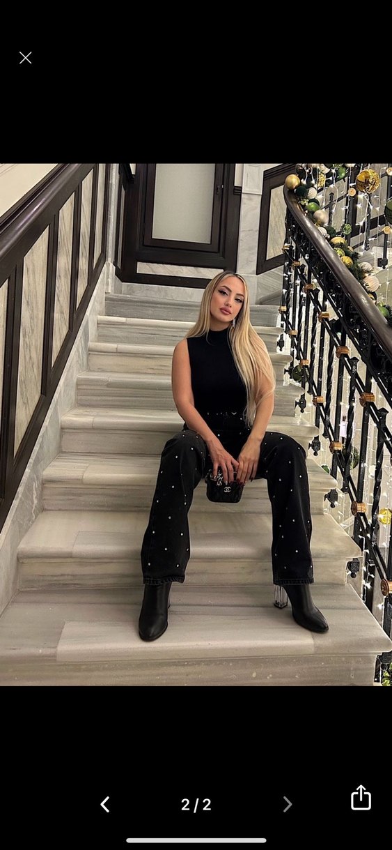 Siyah Taşlı Kadın Kot Pantolon - Görsel 2