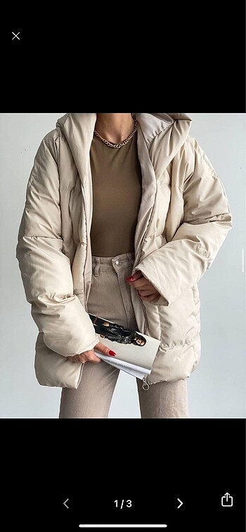 l Beden Oversize Kadın Bej Şişme Mont