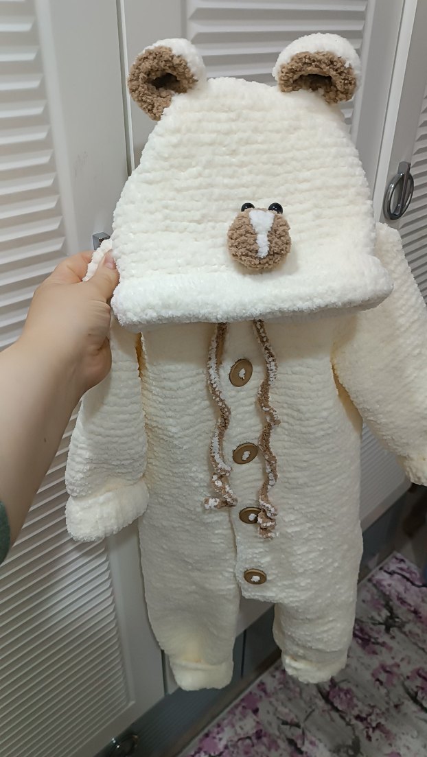 Bebek Kız Örgü Beyaz Tulumu - Görsel 2