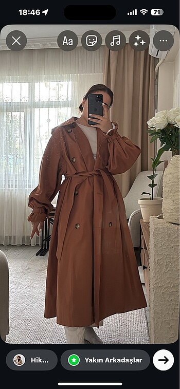 s Beden kahverengi Renk Oversize trenç