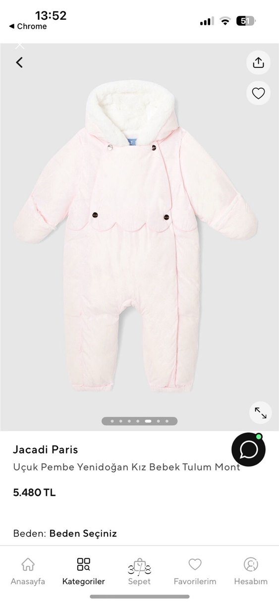 Jacadi Paris Pembe Yenidoğan Bebek Tulum Mont - Görsel 3