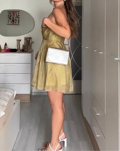 s Beden haki Renk Kısa Abiye Elbise