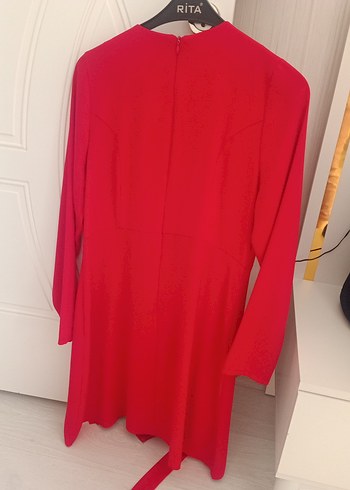 Parlak Kırmızı Uzun Kollu Kadın Elbise - Görsel 2