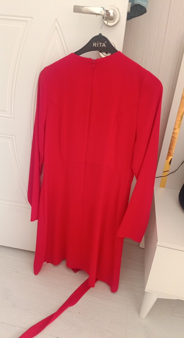 Parlak Kırmızı Uzun Kollu Kadın Elbise - Görsel 2