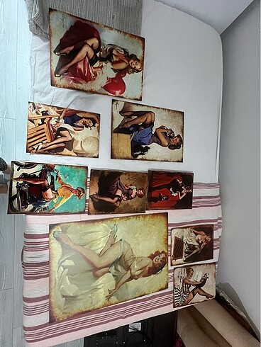 Zara Home Tablolar Ahşap Vintage Retro Pin up kızları 10 adet