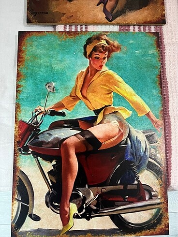 Tablolar Ahşap Vintage Retro Pin up kızları 10 adet