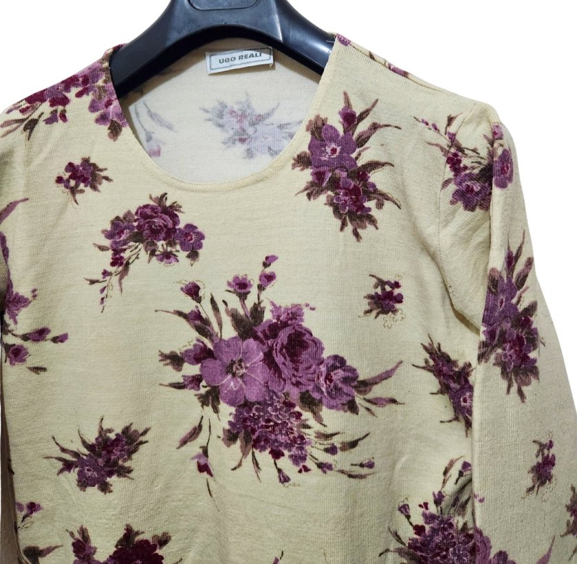 Mor Çiçek Desenli Kadın Uzun Kollu Bluz - Görsel 3