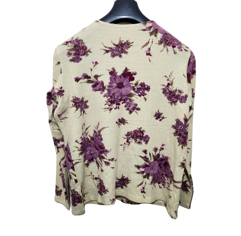 Mor Çiçek Desenli Kadın Uzun Kollu Bluz - Görsel 2