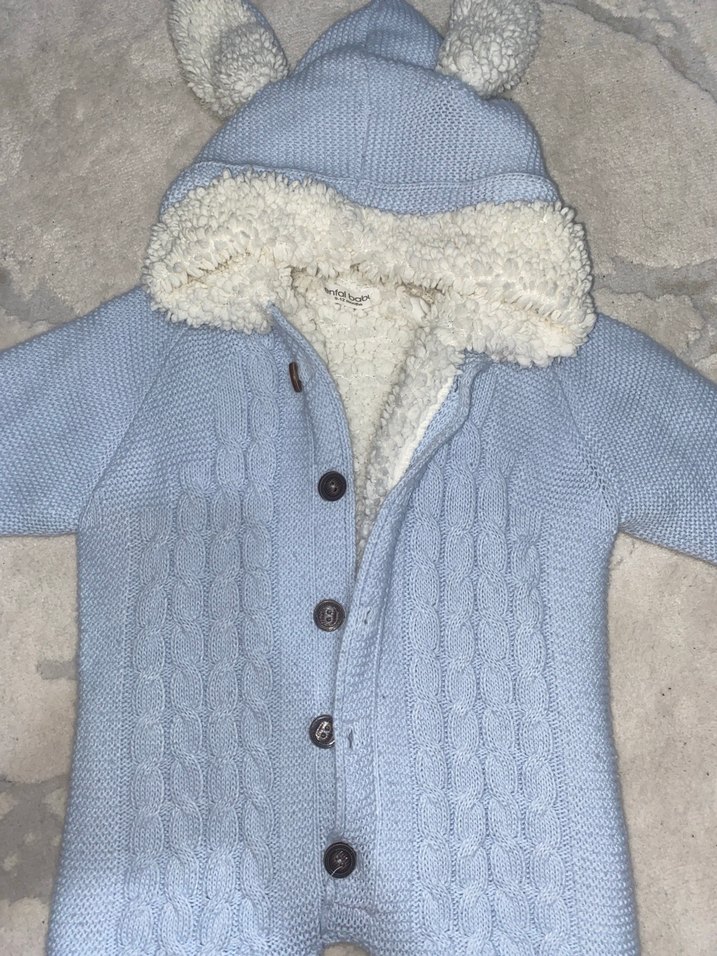 Kapüşonlu Örgü Bebek Tulum - Görsel 2