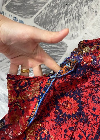 Bohem Renkli Örgü Kumaş Pantolon - Görsel 3