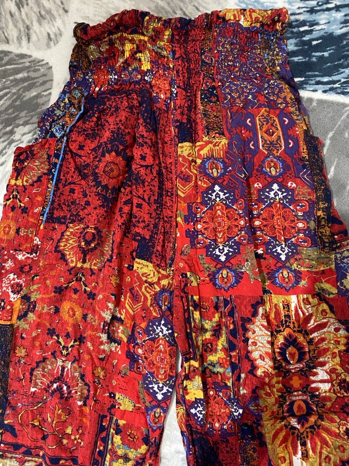 Bohem Renkli Örgü Kumaş Pantolon - Görsel 2