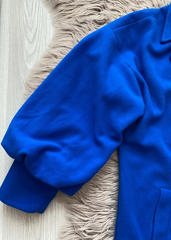 Düğmeli Mavi Midi Kadın Kaban - Görsel 3