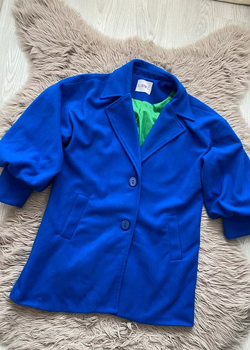 Düğmeli Mavi Midi Kadın Kaban - Görsel 2