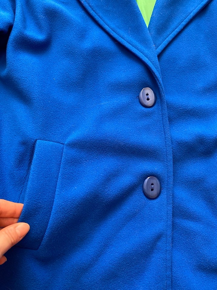 Düğmeli Mavi Midi Kadın Kaban - Görsel 4