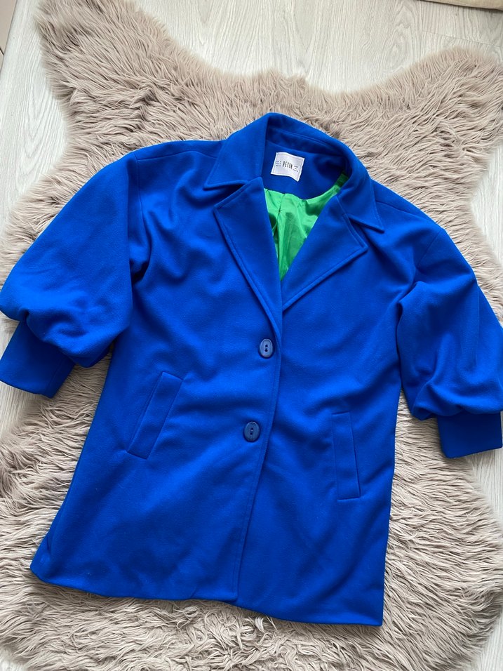 Düğmeli Mavi Midi Kadın Kaban - Görsel 2