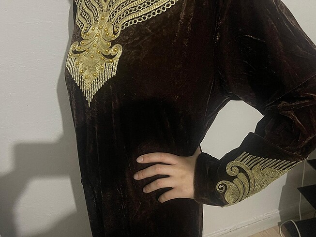 xl Beden kahverengi Renk Kadife elbise